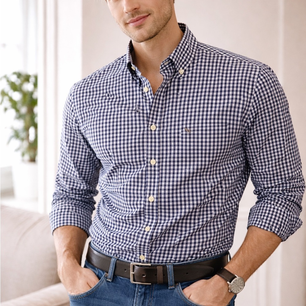 Abercrombie & Fitch Navy Checkered Button Down Shirt